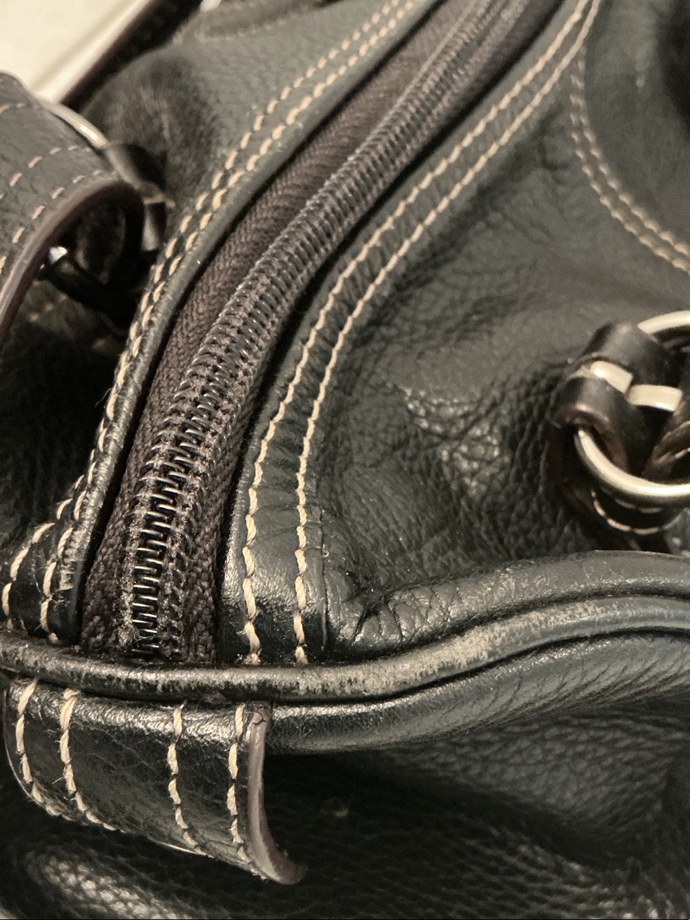 Tignanello Black Leather Satchel with White Contrast Stitching - Picture 5 of 6
